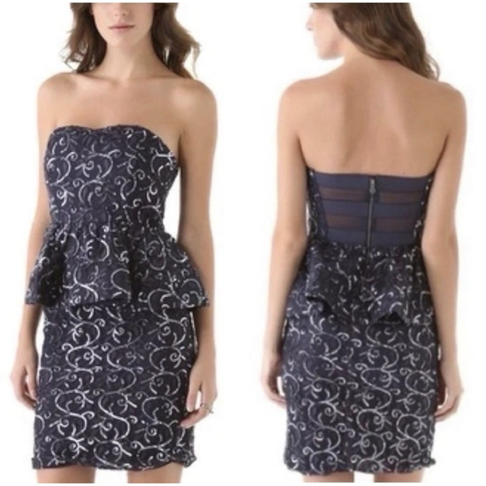 Alice + Olivia Elise Sequin Lace Peplum Cocktail Dress Size 6
